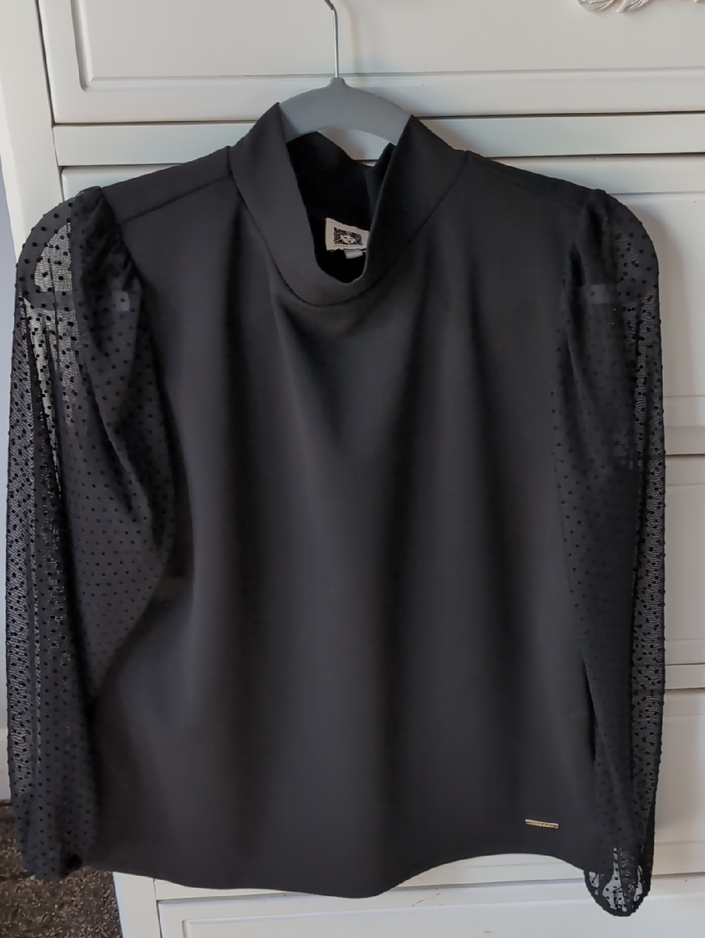 Anne Klein Black Long Sleeve Top with See Through Sleeves